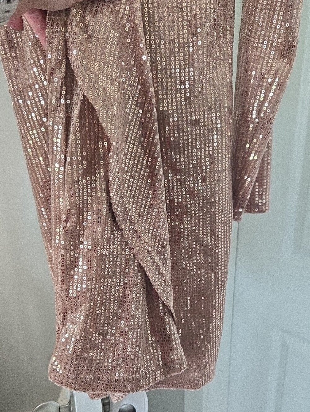 Long Sleeve Sequin Wrap Dress in Blush Pink - Picture 3 of 3
